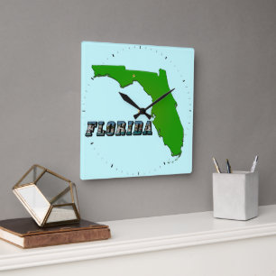 Reloj Cuadrado Mapa y texto del estado de Florida