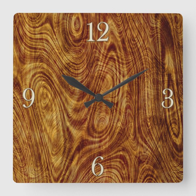 Reloj Cuadrado Maple Burlwood Nature Tree Wood Effect Clock (Anverso)