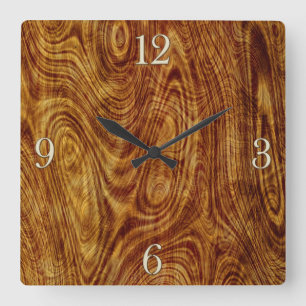 Reloj Cuadrado Maple Burlwood Nature Tree Wood Effect Clock