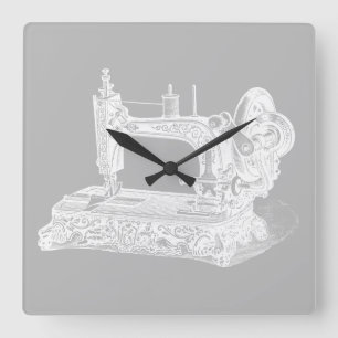 Reloj Cuadrado Máquina de coser del vintage - gris blanco de las