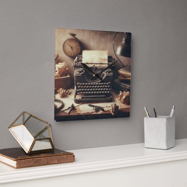 Reloj Cuadrado Máquina de escribir antigua de cosecha manual Brow (Oficina)