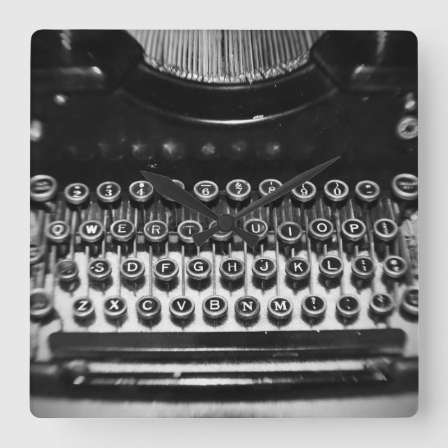 Reloj Cuadrado Máquina de escribir blanco y negro (Anverso)