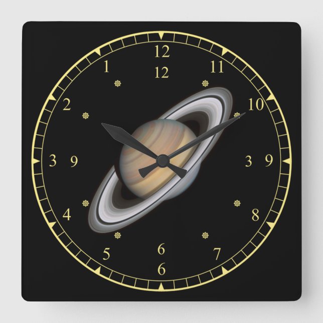 Reloj Cuadrado Máquina del tiempo ~ Hermoso planeta Saturno ~ (Anverso)