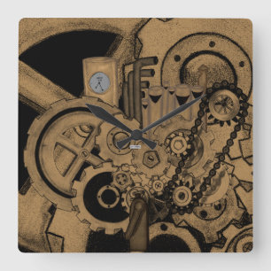 Reloj Cuadrado Maquinaria Steampunk (Brassy)