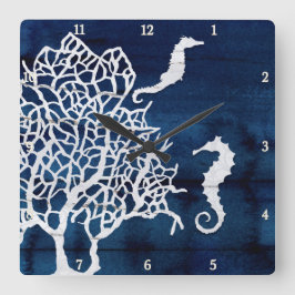 Reloj Cuadrado Mar ahorse Beach Casa Coral Vintage Marina Azul Bl