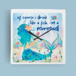 Reloj Cuadrado Mar de la sirena | Beber Como Una Playa Tropical D<br><div class="desc">Deja que tus preocupaciones se alejen con esta bebida marina de Sirena como un reloj de pared de pescado. Perfecto para cualquier tipo de decoración de bar tiki o de casa de playa, este reloj submarino te recordará que debes tomarte el tiempo para relajarte. Con una caprichosa sirena disfrutando de...</div>