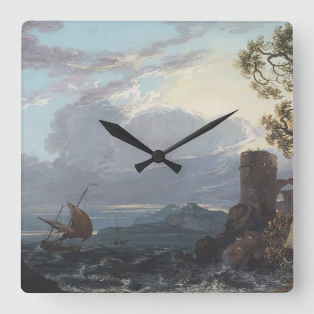 Reloj Cuadrado Mar de tormenta con ruinas y figuras de castillo ( (Anverso)