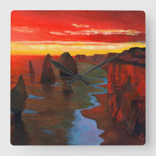 Reloj Cuadrado Mar Rocoso al atardecer