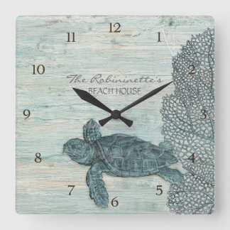 Reloj Cuadrado Mar Turtle Beach House Driftwood Coastore Seashore