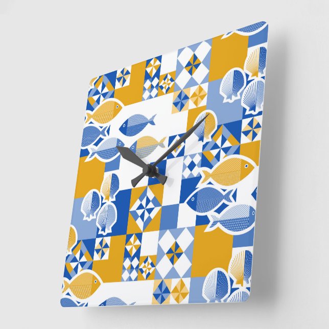 Reloj Cuadrado Mar y baldosas (Ángulo)
