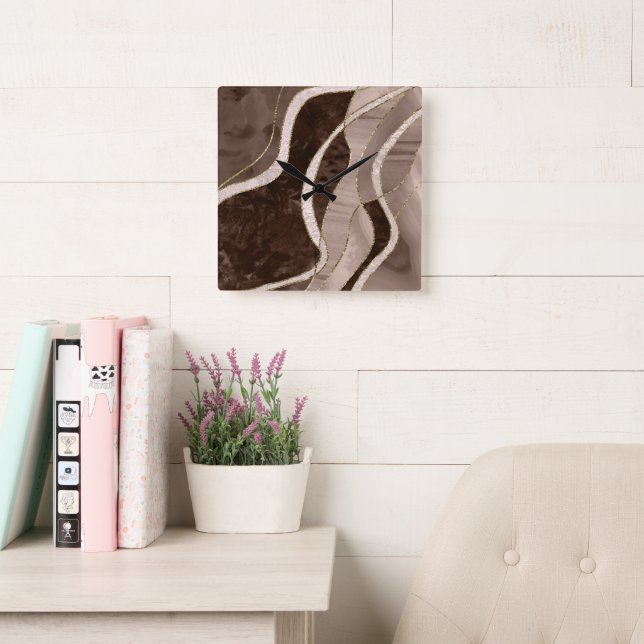 Reloj Cuadrado Marble Agate Gold Glam 5 (Sala de lectura)