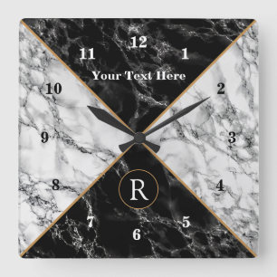 Reloj Cuadrado Marble de comprobación en blanco y negro moderno -