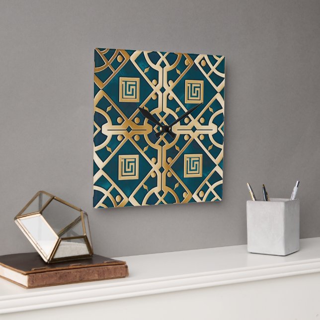 Reloj Cuadrado Marble de lujo Art Deco Llave Griega Key Sea Green (Oficina)