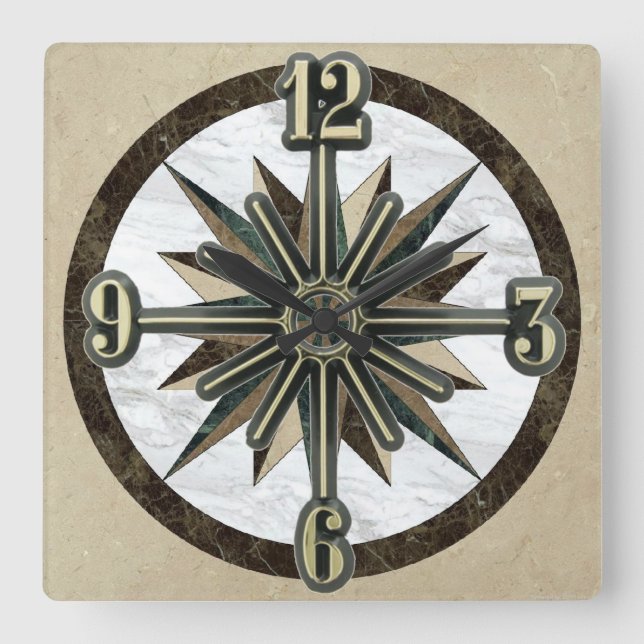 Reloj Cuadrado Marble Tile Sunburst Dial Wall Clock (Anverso)