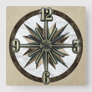 Reloj Cuadrado Marble Tile Sunburst Dial Wall Clock