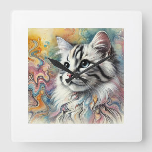 Reloj Cuadrado Marbled Cat 100724AREF106 - Watercolor