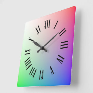 Reloj Cuadrado Marcadores de hora romanos y arcoíris coloridos y