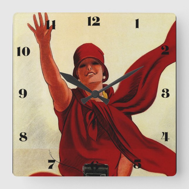 Reloj Cuadrado Marcello Dudovich Art Deco "Publicidad de cámara" (Anverso)