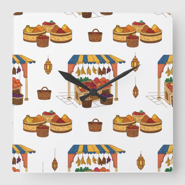 Reloj Cuadrado Marché marocain & Fruits Motif (Anverso)