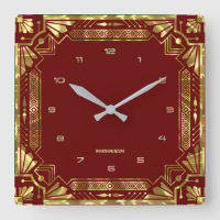 Marco Art Deco Dorado Sobre Rojo Oscuro