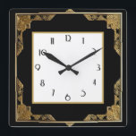 Reloj Cuadrado Marco cuadrado de estilo Art Deco dorado y negro<br><div class="desc">reloj art decó,  reloj art nouveau,  oro y negro,  cuadrado de los años 20,  elegante estilo sofisticado de los años 20,  falso dorado,  retro vintage,  elegante diseño de patrón,  reloj cuadrado,  fantasía de estilo antiguo</div>