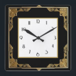 Reloj Cuadrado Marco cuadrado de estilo Art Deco dorado y negro<br><div class="desc">reloj art decó,  reloj art nouveau,  oro y negro,  cuadrado de los años 20,  elegante estilo sofisticado de los años 20,  falso dorado,  retro vintage,  elegante diseño de patrón,  reloj cuadrado,  fantasía de estilo antiguo</div>