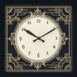 Reloj Cuadrado Marco cuadrado de oro y negro Art Deco<br><div class="desc">reloj art deco,  reloj art nouveau,  oro y negro,  cuadrado de los años 1920,  elegante estilo sofisticado de 1920,  antigüedades retro vintage,  anticuado estilo antiguo,  arte de la línea dorada,  reloj cuadrado minimalista sencillo,  diseño minimalista y elegante</div>