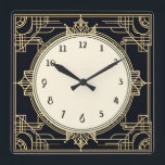 Reloj Cuadrado Marco cuadrado de oro y negro Art Deco<br><div class="desc">reloj art deco,  reloj art nouveau,  oro y negro,  cuadrado de los años 1920,  elegante estilo sofisticado de 1920,  antigüedades retro vintage,  anticuado estilo antiguo,  arte de la línea dorada,  reloj cuadrado minimalista sencillo,  diseño minimalista y elegante</div>