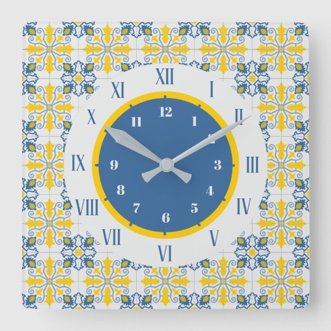 Reloj Cuadrado Marco de azulejos de bonito portugués para Navidad (Anverso)
