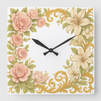 Reloj Cuadrado Marco de elegancia floral victoriana