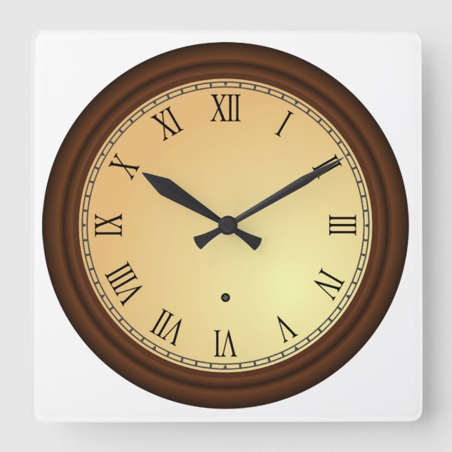Reloj Cuadrado Marco de madera simulado numérico romano (Anverso)