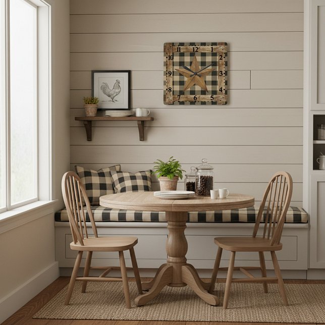 Reloj Cuadrado Marco de madera y estrella (Subido por el creador)