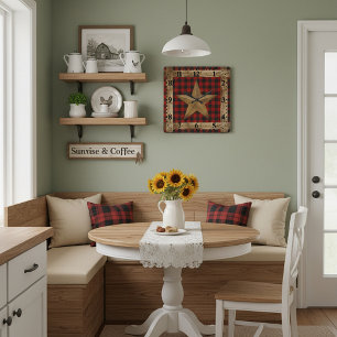 Reloj Cuadrado Marco de madera y estrella