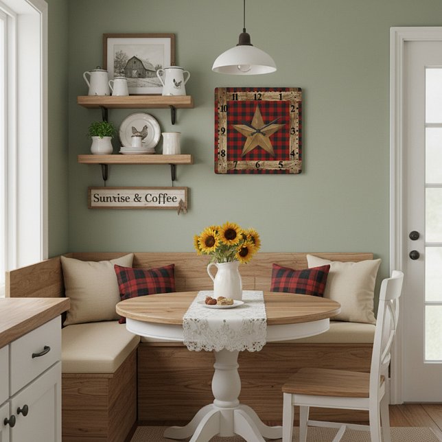 Reloj Cuadrado Marco de madera y estrella (Subido por el creador)