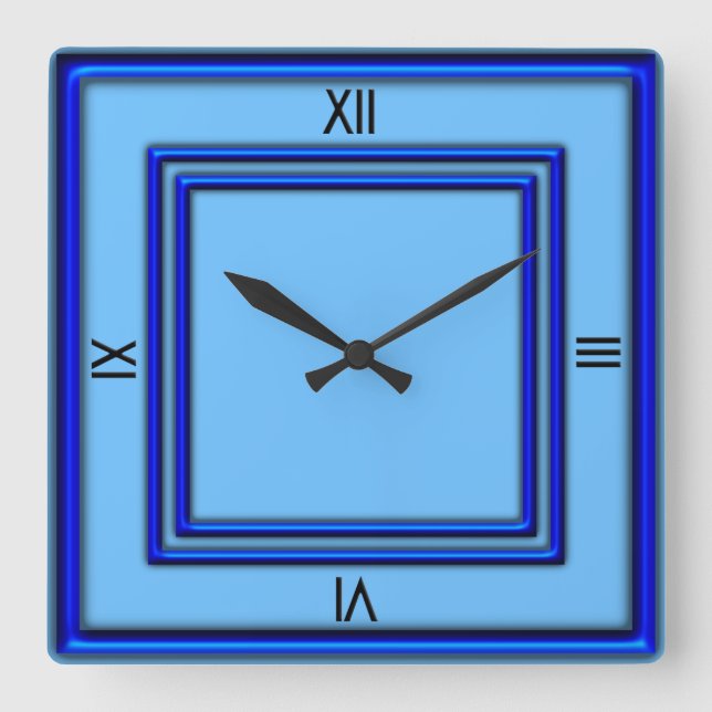 Reloj Cuadrado Marco doble azul 4 números negros (Anverso)