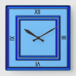 Reloj Cuadrado Marco doble azul 4 números negros