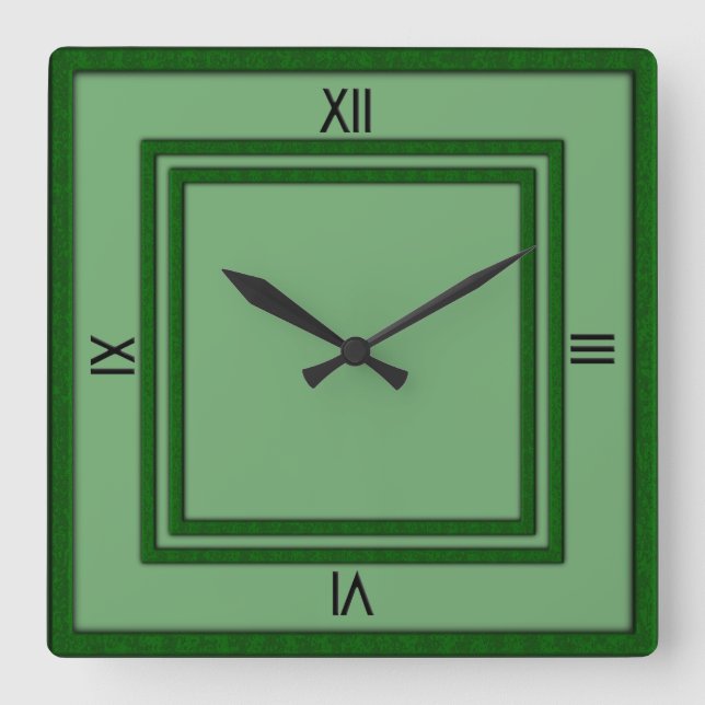 Reloj Cuadrado Marco doble verde 4 números negros (Anverso)