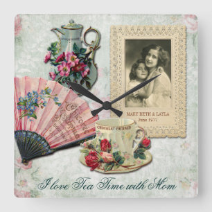 Reloj Cuadrado Marco floral adornado antiguo del cordón de la fa