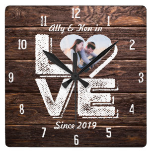 Reloj Cuadrado Marco fotográfico cardíaco amor Monograma de Woodl