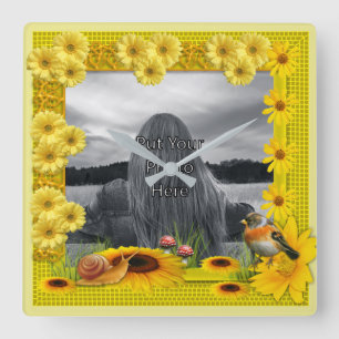 Reloj Cuadrado Marco fotográfico de girasol amarillo sunshine