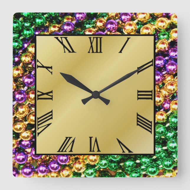 Reloj Cuadrado Mardi Gras Beads (Anverso)