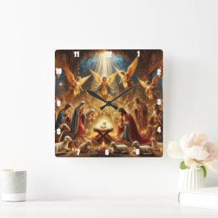 Reloj Cuadrado María y José cuidan a su bebé Jesús