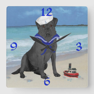 Reloj Cuadrado Marinero negro del labrador retriever