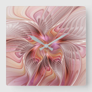 Reloj Cuadrado Mariposa abstracta colorida arte fantástico fracta