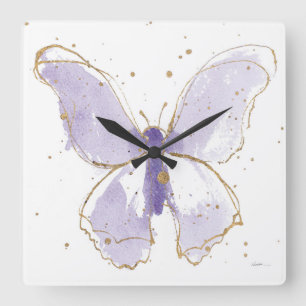 Reloj Cuadrado Mariposa acuarela Lavender
