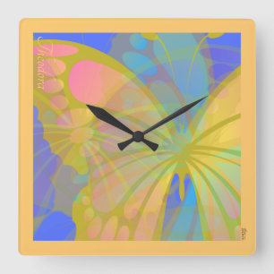 Reloj Cuadrado Mariposa Azul Melocotón Chic Oro
