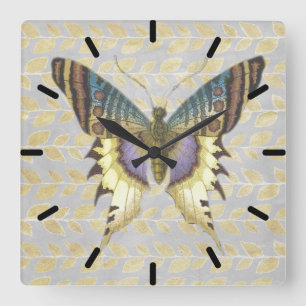 Reloj Cuadrado Mariposa azul y amarilla de estilo vintage