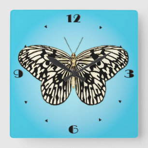 Reloj Cuadrado Mariposa blanco y negro en la turquesa