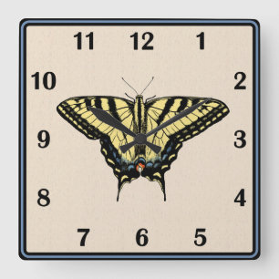 Reloj Cuadrado Mariposa cola de golondrina amarilla del suroeste