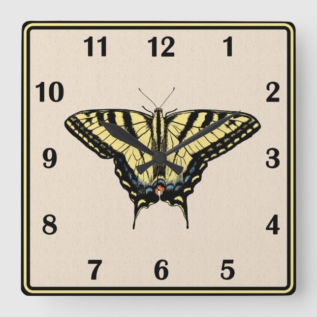 Reloj Cuadrado Mariposa de cola de cerda amarilla del suroeste (Anverso)